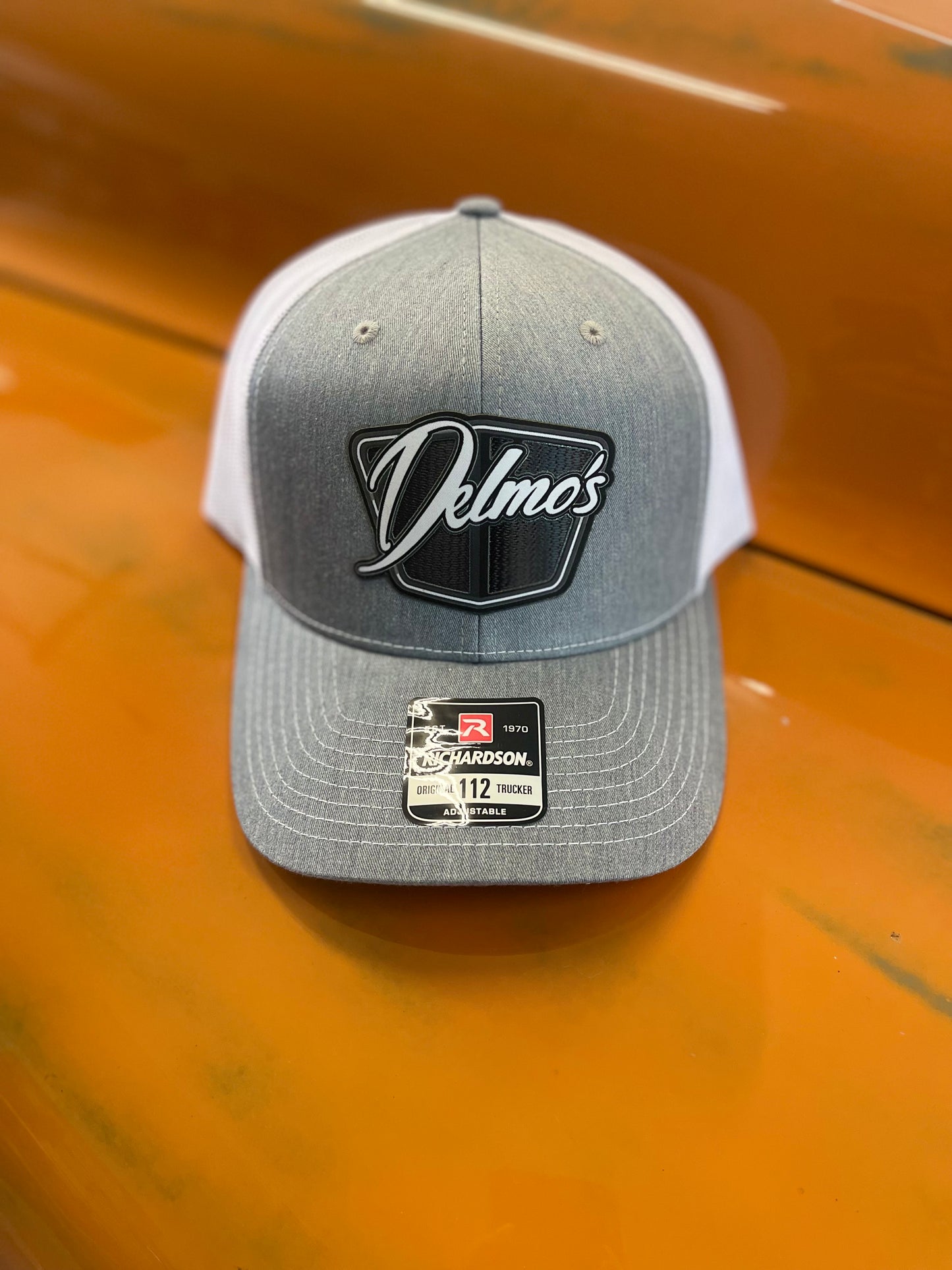 Delmo's 3D Logo Precurved Bill Snapback in Heather Grey/White Mesh