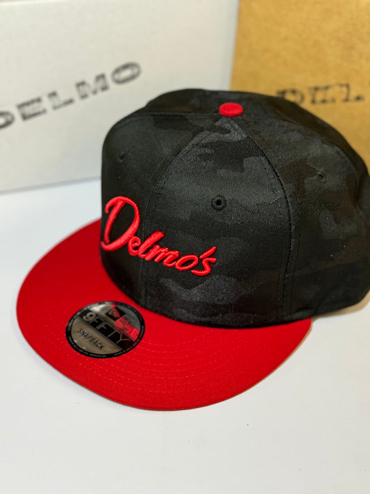 Delmo's Scarlet/Black Camo Embroidered Snapback