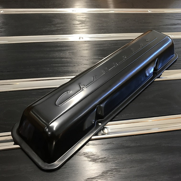 "Chevrolet" Script SB Valve Covers; Black Paint (pair)