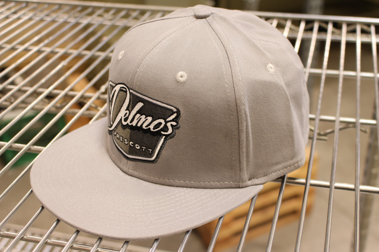 Delmo's Prescott Logo Flat Bill Fitted Light Gray