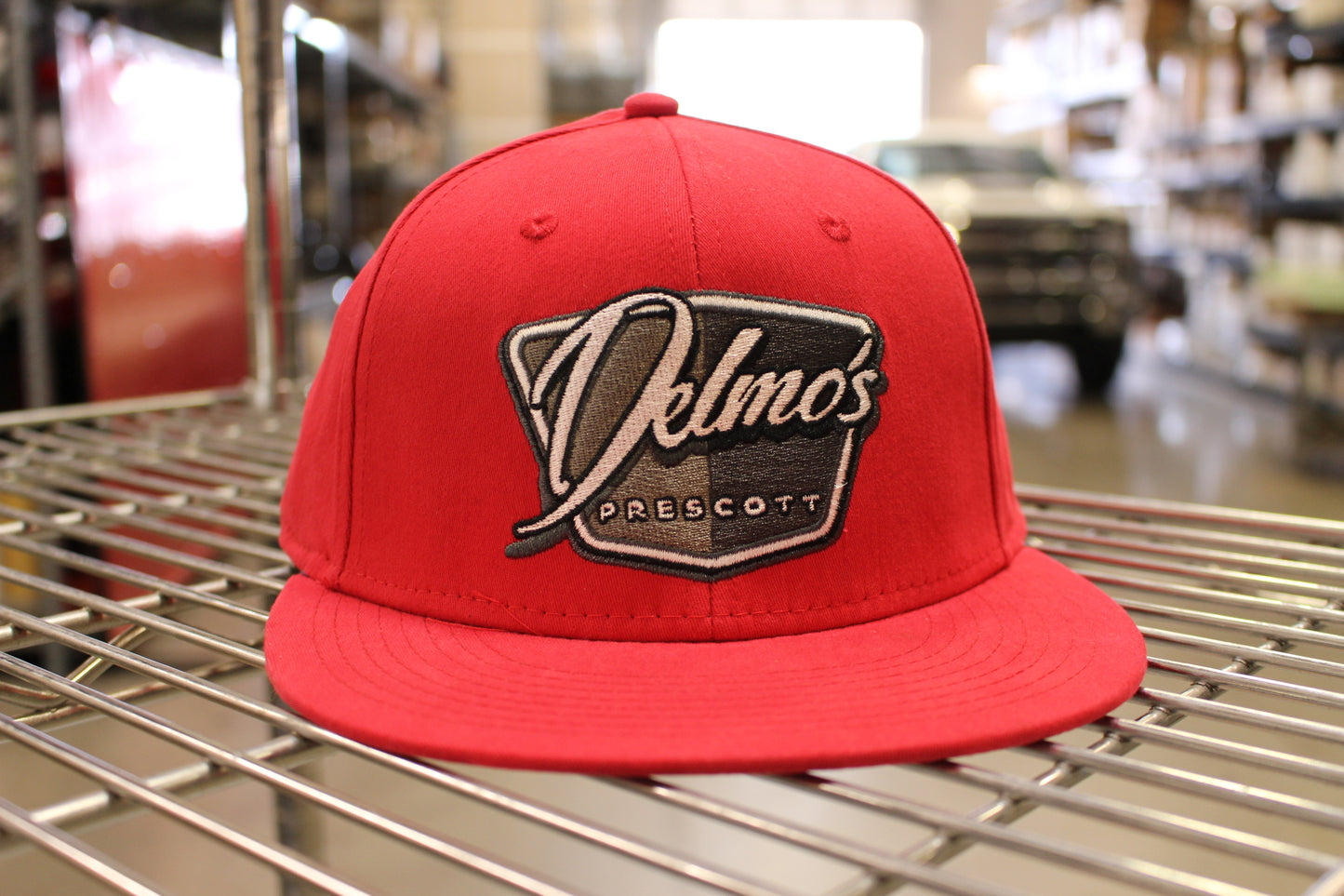 Delmo's Prescott Logo Fitted Flat Bill Red