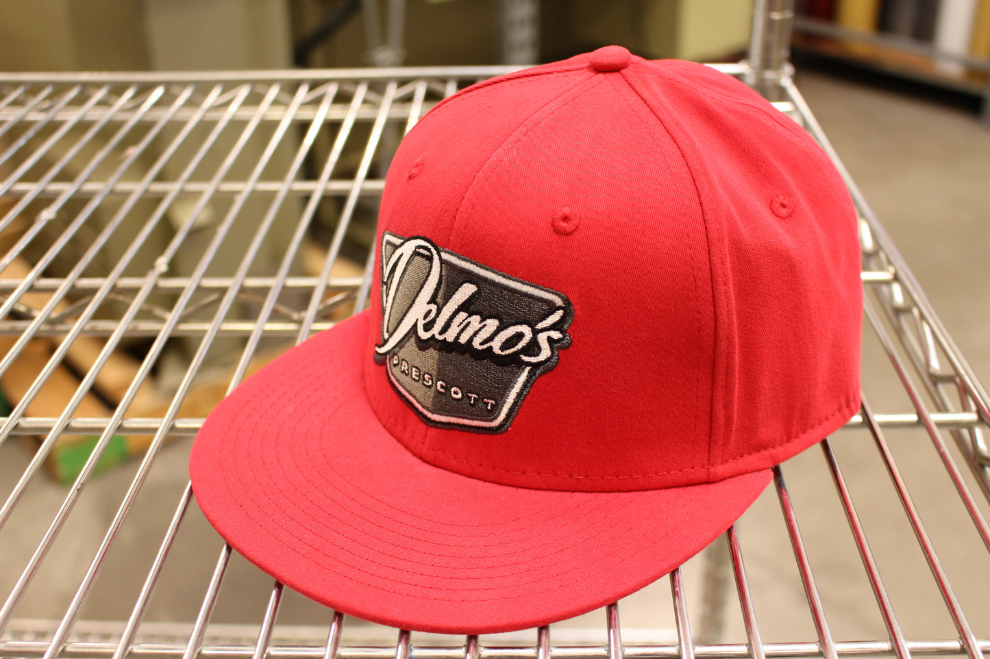 Delmo's Prescott Logo Fitted Flat Bill Red