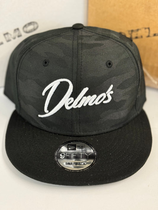 Delmo's Logo Black/Black Camo Embroidered Snapback