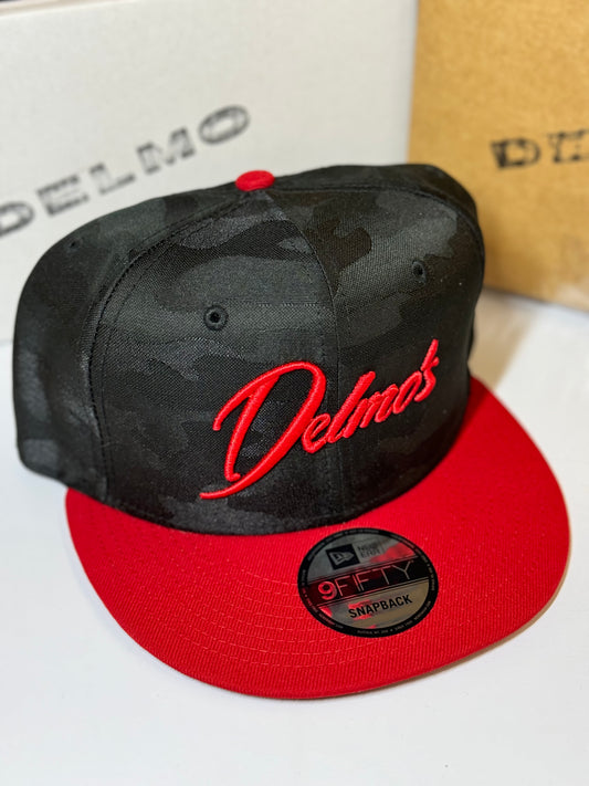 Delmo's Scarlet/Black Camo Embroidered Snapback