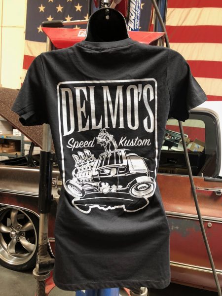 DELMO’S WOMENS BLACK HOTROD T-SHIRT
